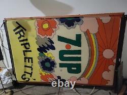 Rare Vintage Large 7UP Lighted Psychedelic Lexan Sign Double Sided With Frame