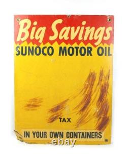 Rare Vintage Mid Century Sunoco Motor Oil Advertising Sign 28x21 Double Sided