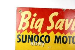 Rare Vintage Mid Century Sunoco Motor Oil Advertising Sign 28x21 Double Sided