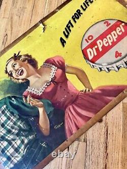 Rare Vintage Original Dr Pepper Large Double Sided Sign Dancing & Cheerleader