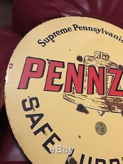 Rare Vintage Original Sign Pennzoil Double Sided Porcelain Lollipop Brown Bell
