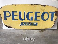 Rare Vintage Peugeot Agent Double-Sided Porcelain Sign