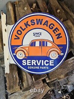 Rare Vintage Porcelain Double-sided Volkswagen Service Flange Sign