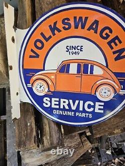 Rare Vintage Porcelain Double-sided Volkswagen Service Flange Sign
