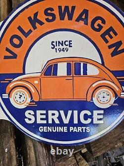 Rare Vintage Porcelain Double-sided Volkswagen Service Flange Sign