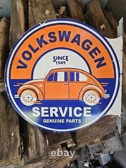 Rare Vintage Porcelain Double-sided Volkswagen Service Flange Sign