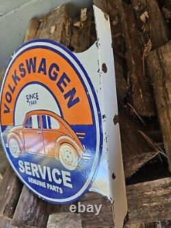 Rare Vintage Porcelain Double-sided Volkswagen Service Flange Sign