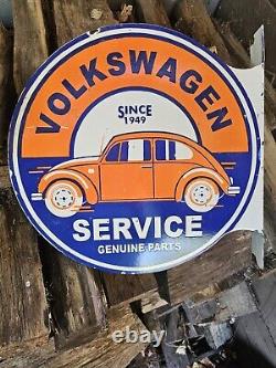 Rare Vintage Porcelain Double-sided Volkswagen Service Flange Sign
