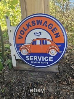Rare Vintage Porcelain Double-sided Volkswagen Service Flange Sign 17 X 17