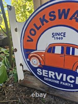 Rare Vintage Porcelain Double-sided Volkswagen Service Flange Sign 17 X 17