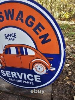 Rare Vintage Porcelain Double-sided Volkswagen Service Flange Sign 17 X 17