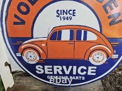 Rare Vintage Porcelain Double-sided Volkswagen Service Flange Sign 17 X 17