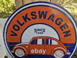 Rare Vintage Porcelain Double-sided Volkswagen Service Flange Sign 17 X 17