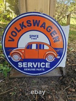Rare Vintage Porcelain Double-sided Volkswagen Service Flange Sign 17 X 17