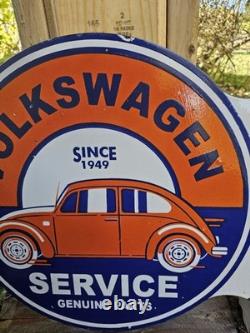 Rare Vintage Porcelain Double-sided Volkswagen Service Flange Sign 17 X 17