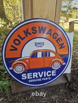 Rare Vintage Porcelain Double-sided Volkswagen Service Flange Sign 17 X 17