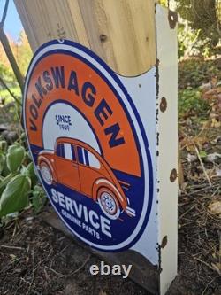 Rare Vintage Porcelain Double-sided Volkswagen Service Flange Sign 17 X 17