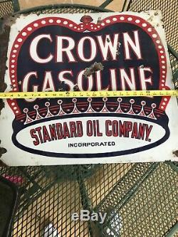 Rare Vintage Red Crown Gasoline Porcelain Double Sided Sign