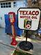 Rare Vintage Texaco Gasoline Porcelain Double Sided Curb Sign With Stand