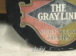 Rare Vintage The GRAY LINE Sight Seeing Tours BUS STOP Sign Double Sided OLD