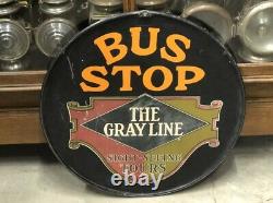 Rare Vintage The GRAY LINE Sight Seeing Tours BUS STOP Sign Double Sided OLD