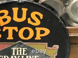 Rare Vintage The GRAY LINE Sight Seeing Tours BUS STOP Sign Double Sided OLD