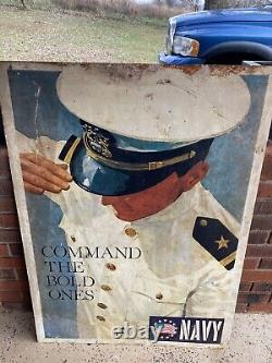 Rare Vintage Vietnam Era Large Metal Navy Recruiting Double Sided Sign 1966