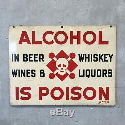 Rare Vintage WCTU Double Sided Sign Alcohol is Poison not Porcelain