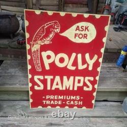 Rare large double sided Polly Stamps Parrot Bird Character Graphics Tin Sign