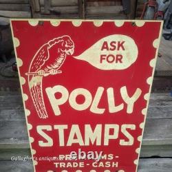 Rare large double sided Polly Stamps Parrot Bird Character Graphics Tin Sign