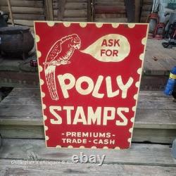 Rare large double sided Polly Stamps Parrot Bird Character Graphics Tin Sign