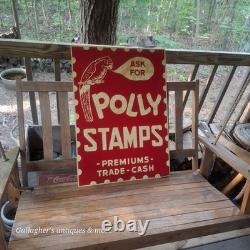 Rare large double sided Polly Stamps Parrot Bird Character Graphics Tin Sign