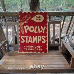 Rare large double sided Polly Stamps Parrot Bird Character Graphics Tin Sign
