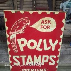 Rare large double sided Polly Stamps Parrot Bird Character Graphics Tin Sign