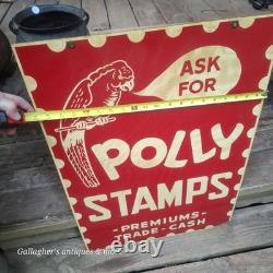 Rare large double sided Polly Stamps Parrot Bird Character Graphics Tin Sign