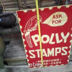 Rare large double sided Polly Stamps Parrot Bird Character Graphics Tin Sign
