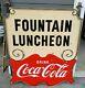Rare Vintage Drink Coca-cola Fountain Luncheon Porcelain Double Sided Sign