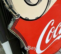 Rare vintage Drink Coca-Cola FOUNTAIN LUNCHEON porcelain double sided Sign