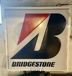 Rare vintage original lighted bridgestone tire dealer sign double sided 34x34