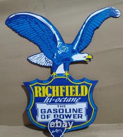 Richfield Hi-Octane Gasoline Porcelain Enamel Sign 39 x 31 Inches 2 Sided