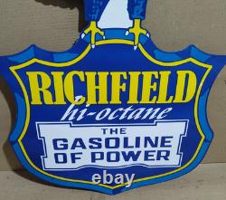 Richfield Hi-Octane Gasoline Porcelain Enamel Sign 39 x 31 Inches 2 Sided