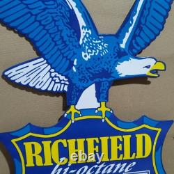 Richfield Hi-Octane Gasoline Porcelain Enamel Sign 39 x 31 Inches 2 Sided