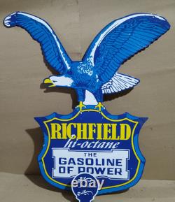 Richfield Hi-Octane Gasoline Porcelain Enamel Sign 39 x 31 Inches 2 Sided