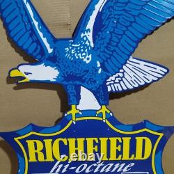 Richfield Hi-Octane Gasoline Porcelain Enamel Sign 39 x 31 Inches 2 Sided