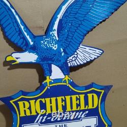 Richfield Hi-Octane Gasoline Porcelain Enamel Sign 39 x 31 Inches 2 Sided