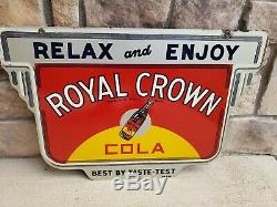 Royal Crown Cola Art Deco 1940 Pop Soda Gas Station Double Sided Metal Sign