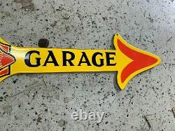 SHELL GARAGE HEAVY DOUBLE SIDED PORCELAIN SIGN, (30x 8) NEAR MINT, NICE