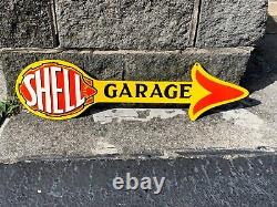 SHELL GARAGE HEAVY DOUBLE SIDED PORCELAIN SIGN, (30x 8) NICE CONDITION