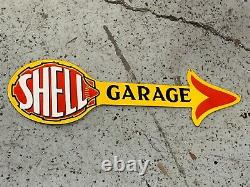 SHELL GARAGE HEAVY DOUBLE SIDED PORCELAIN SIGN, (30x 8) NICE CONDITION