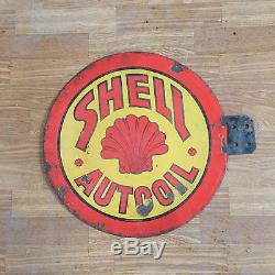 SHELL GAS & OIL PORCELAIN GAS STATION SIGN from 1920-1930 DOUBLE SIDED